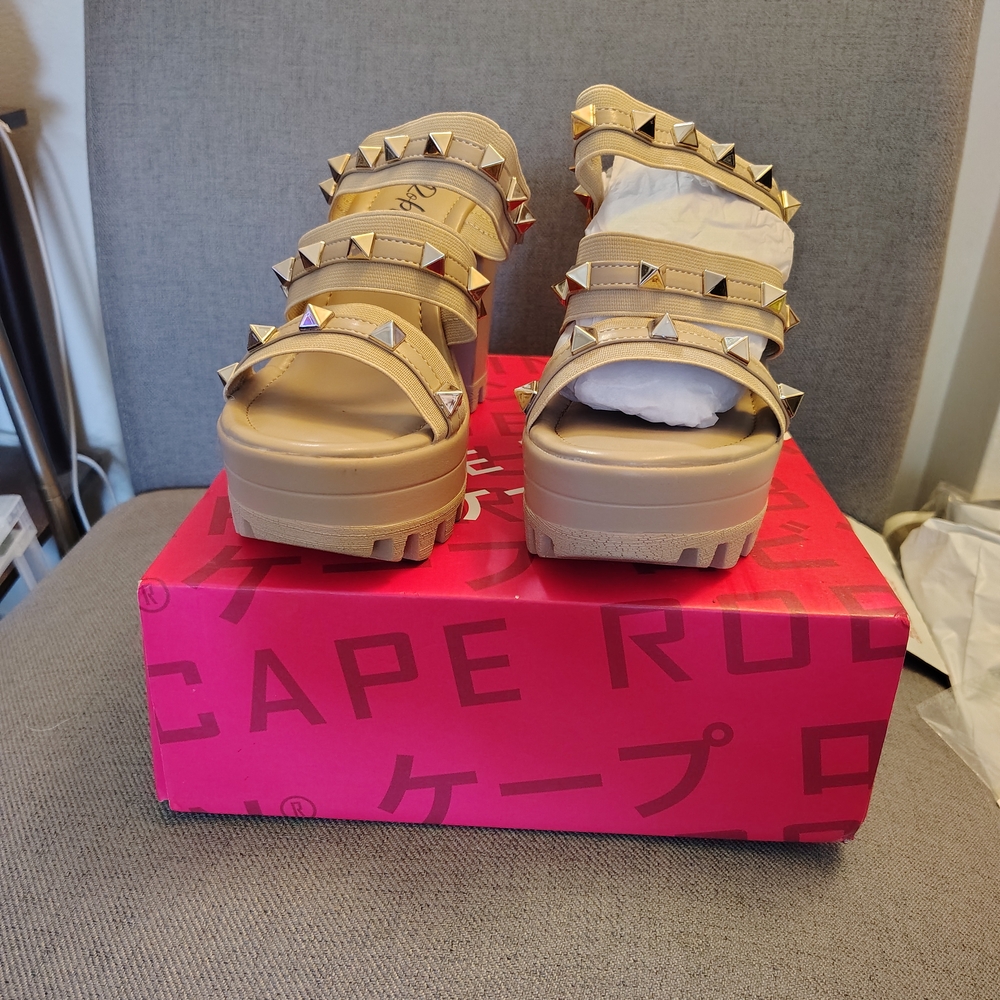 Cape Robbin Studded Tan Platform Sandals